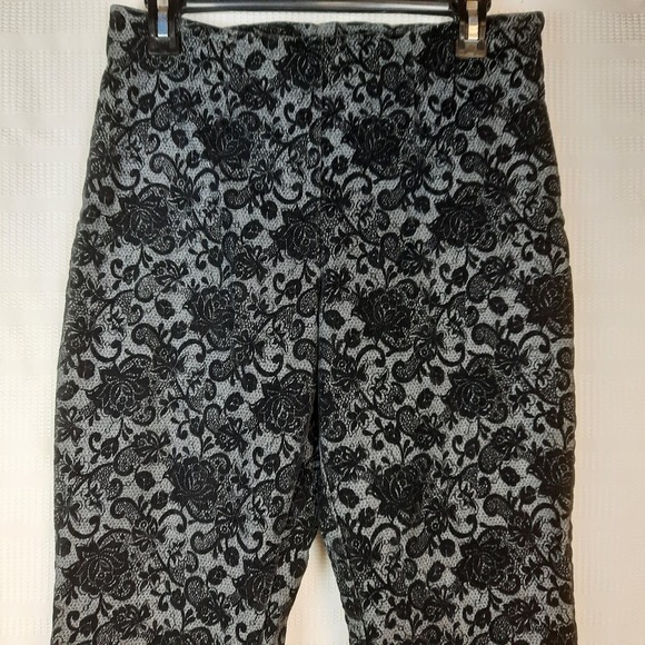 VINTAGE MATCH WOMEN'S SZ 8 GRAY- BLACK FLORAL‎ FLARE SIDE ZIP PANTS - Picture 2 of 9